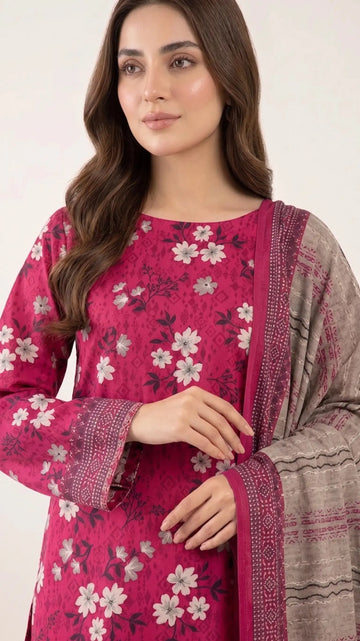 3 Piece – Printed Lawn Suit (Unstitched) - Magenta Muse
