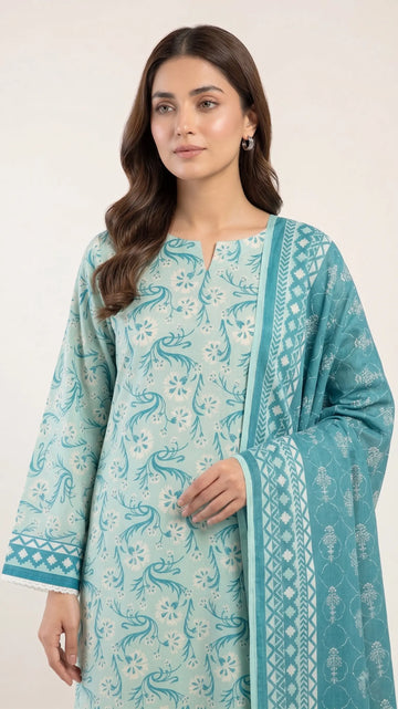 3 Piece – Printed Lawn Suit (Unstitched) - Aqua Grace