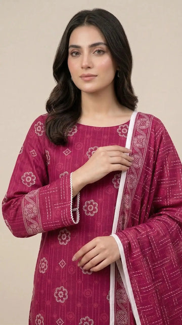 3 Piece – Printed Lawn Suit (Unstitched) - Purple