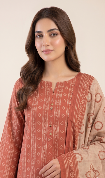 3 Piece – Printed Lawn Suit (Unstitched) - Rust Rhapsody