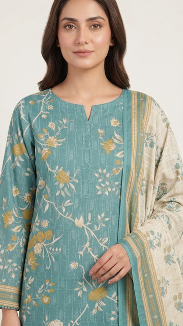 3 Piece – Printed Lawn Suit (Unstitched) - Soft Meadow
