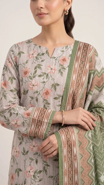 3 Piece – Printed Lawn Suit (Unstitched) - Floral Grace