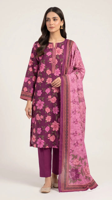 3 Piece – Printed Lawn Suit (Unstitched) - Berry Bloom