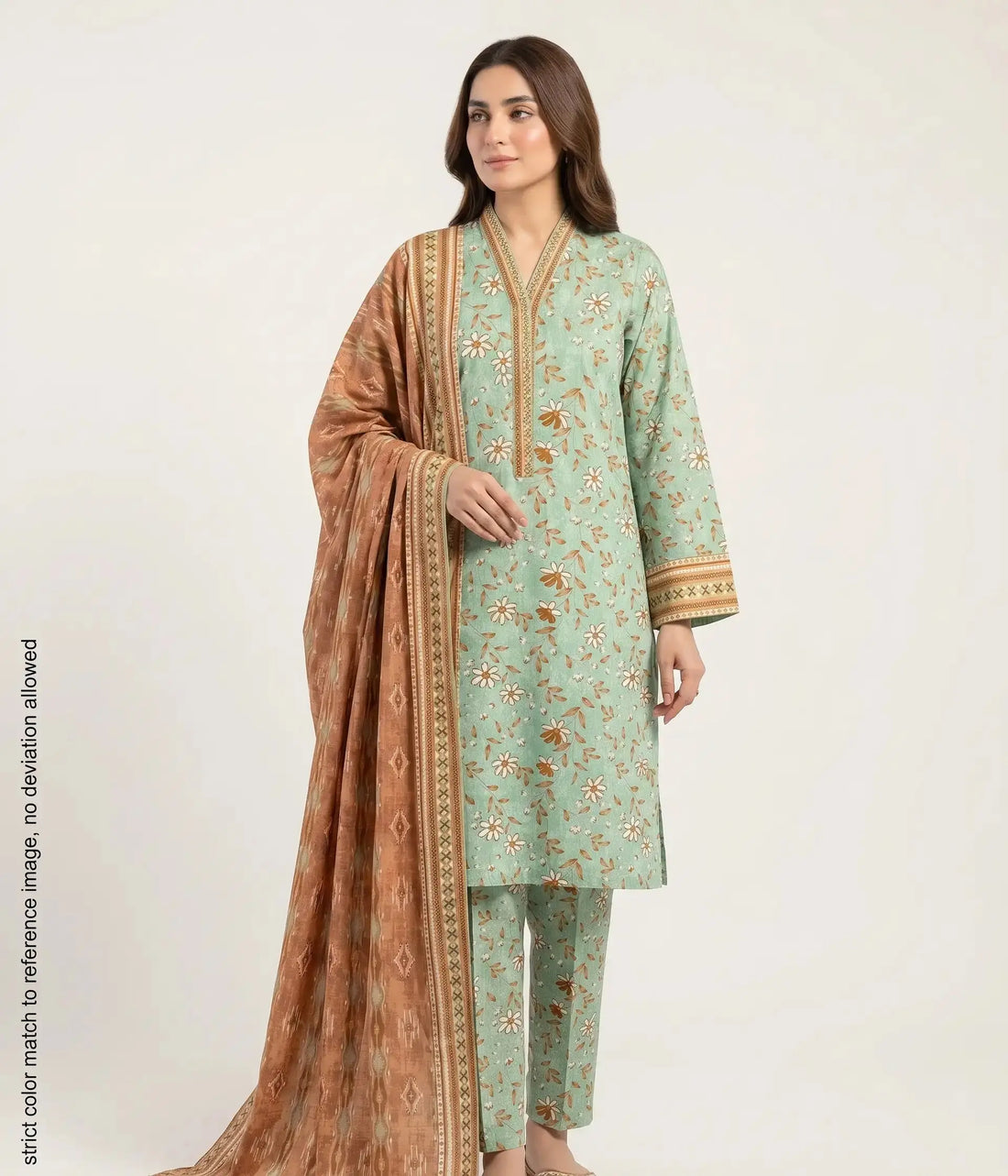 3 Piece – Printed Lawn Suit (Unstitched) - C Green