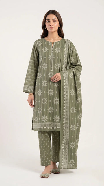3 Piece – Printed Lawn Suit (Unstitched) - Olive Bloom