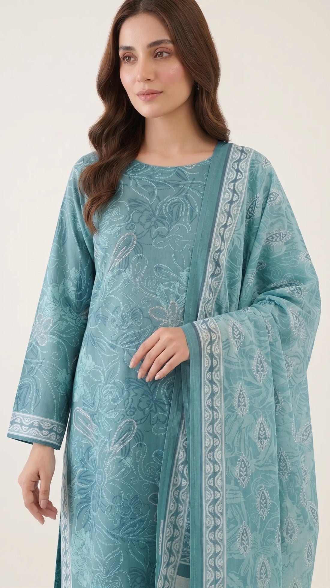 3 Piece – Printed Lawn Suit (Unstitched) - Ocean Mist