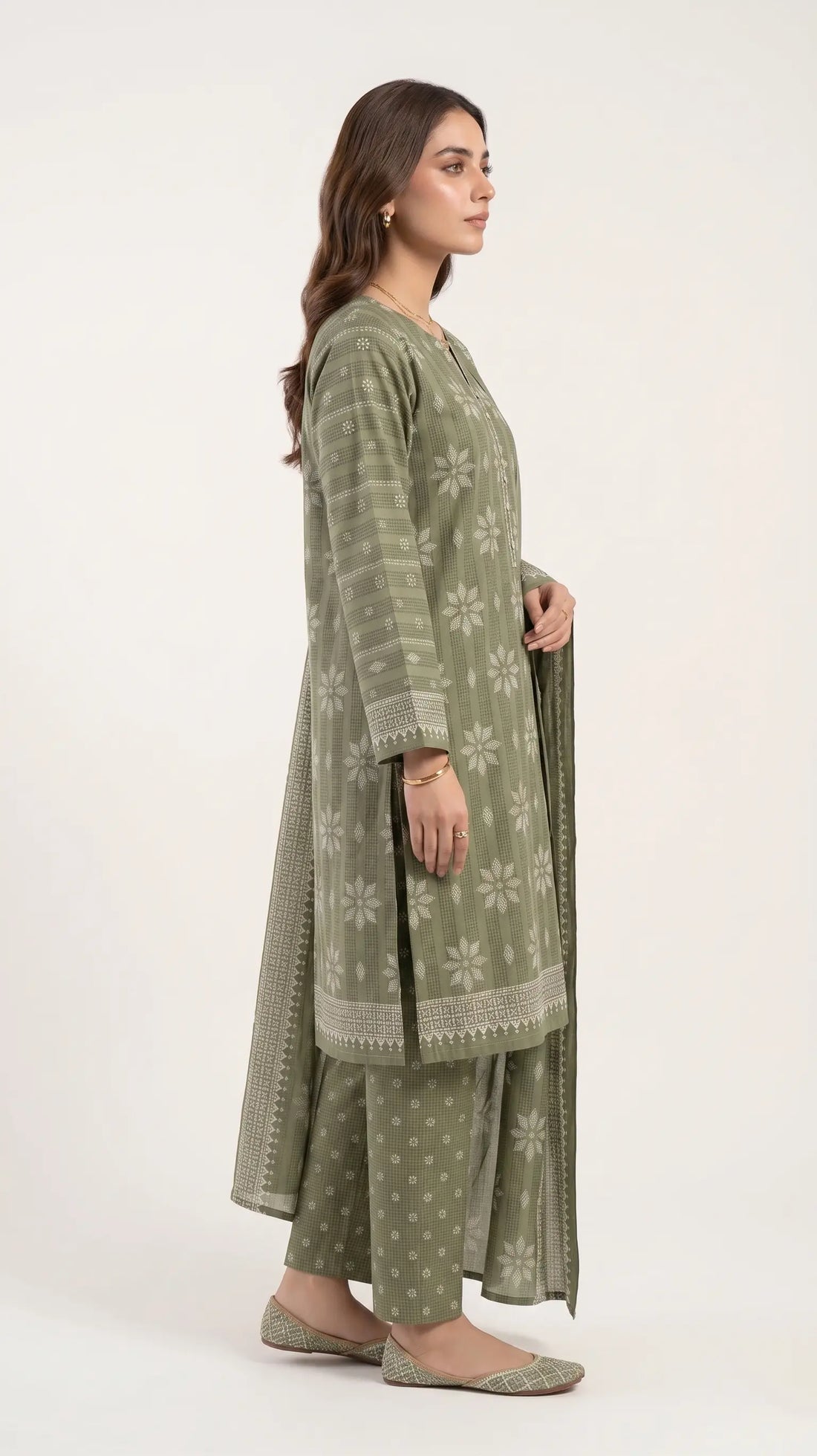3 Piece – Printed Lawn Suit (Unstitched) - Olive Bloom