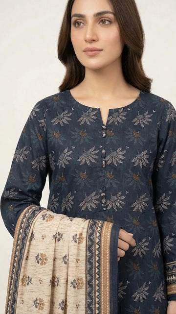 3 Piece – Printed Lawn Suit (Unstitched) - Blue