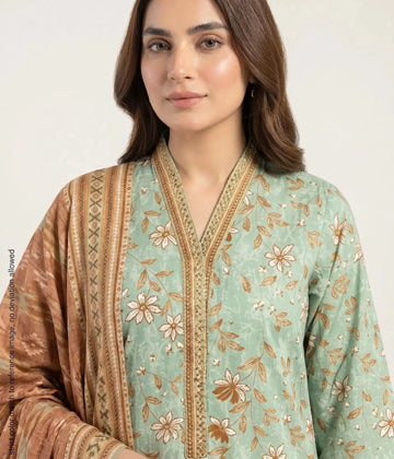 3 Piece – Printed Lawn Suit (Unstitched) - C Green