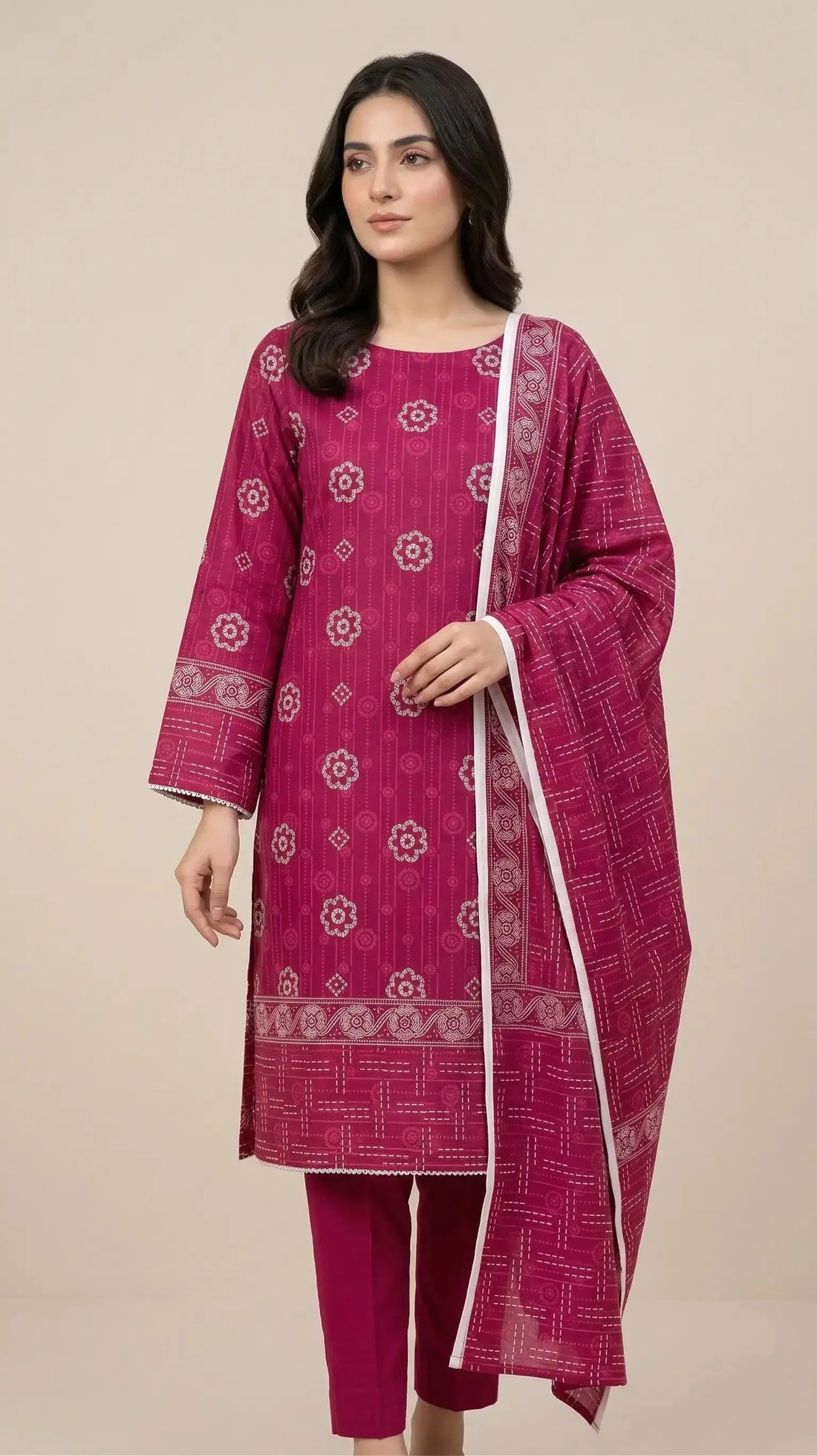 3 Piece – Printed Lawn Suit (Unstitched) - Purple