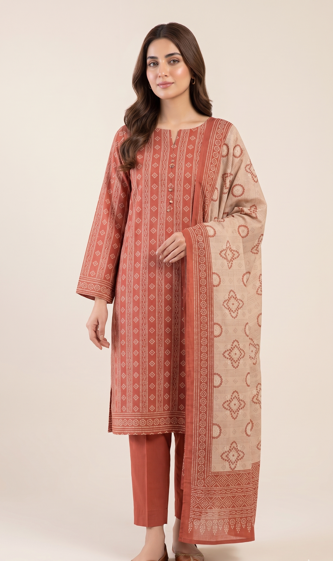 3 Piece – Printed Lawn Suit (Unstitched) - Rust Rhapsody