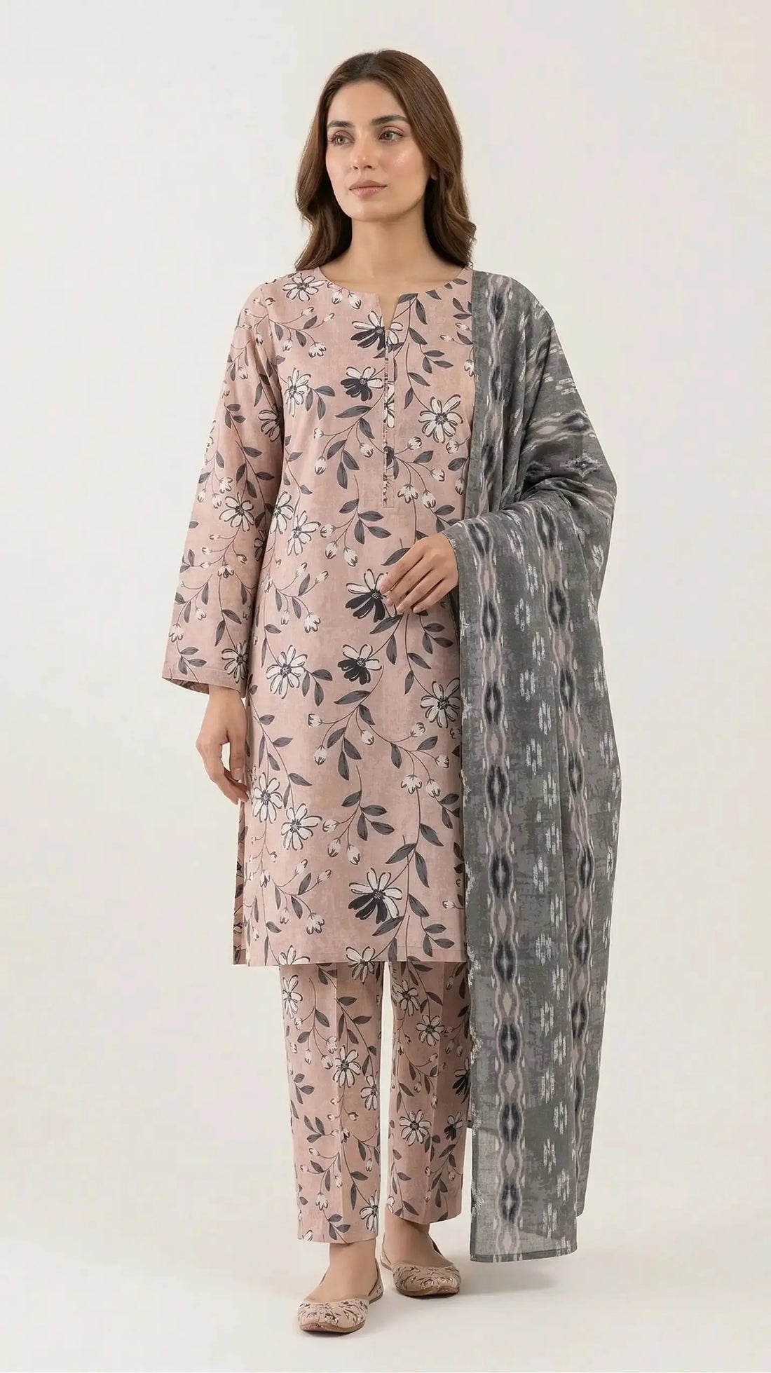 3 Piece – Printed Lawn Suit (Unstitched) - Floral Cream