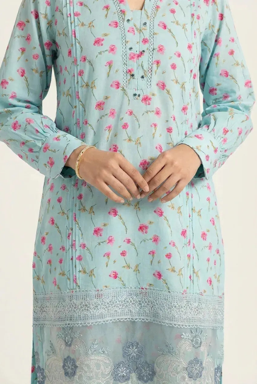 Floral Printed 2-Piece Co-ord Set – Powder Blue