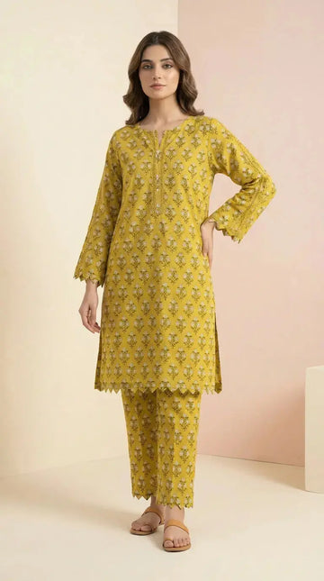 Floral Printed 2-Piece Co-ord Set – Mustard Yellow