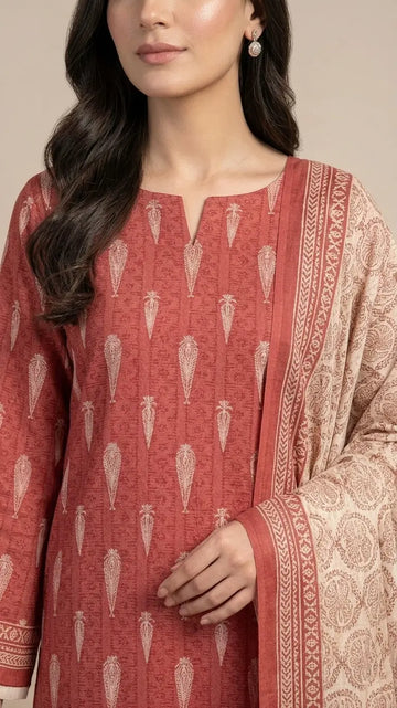 3 Piece – Printed Lawn Suit (Unstitched) - Rust