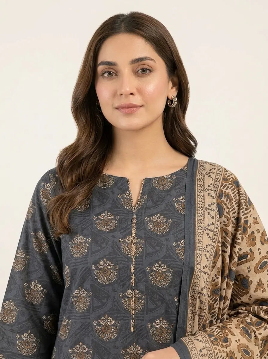 3 Piece – Printed Lawn Suit (Unstitched) - Blue