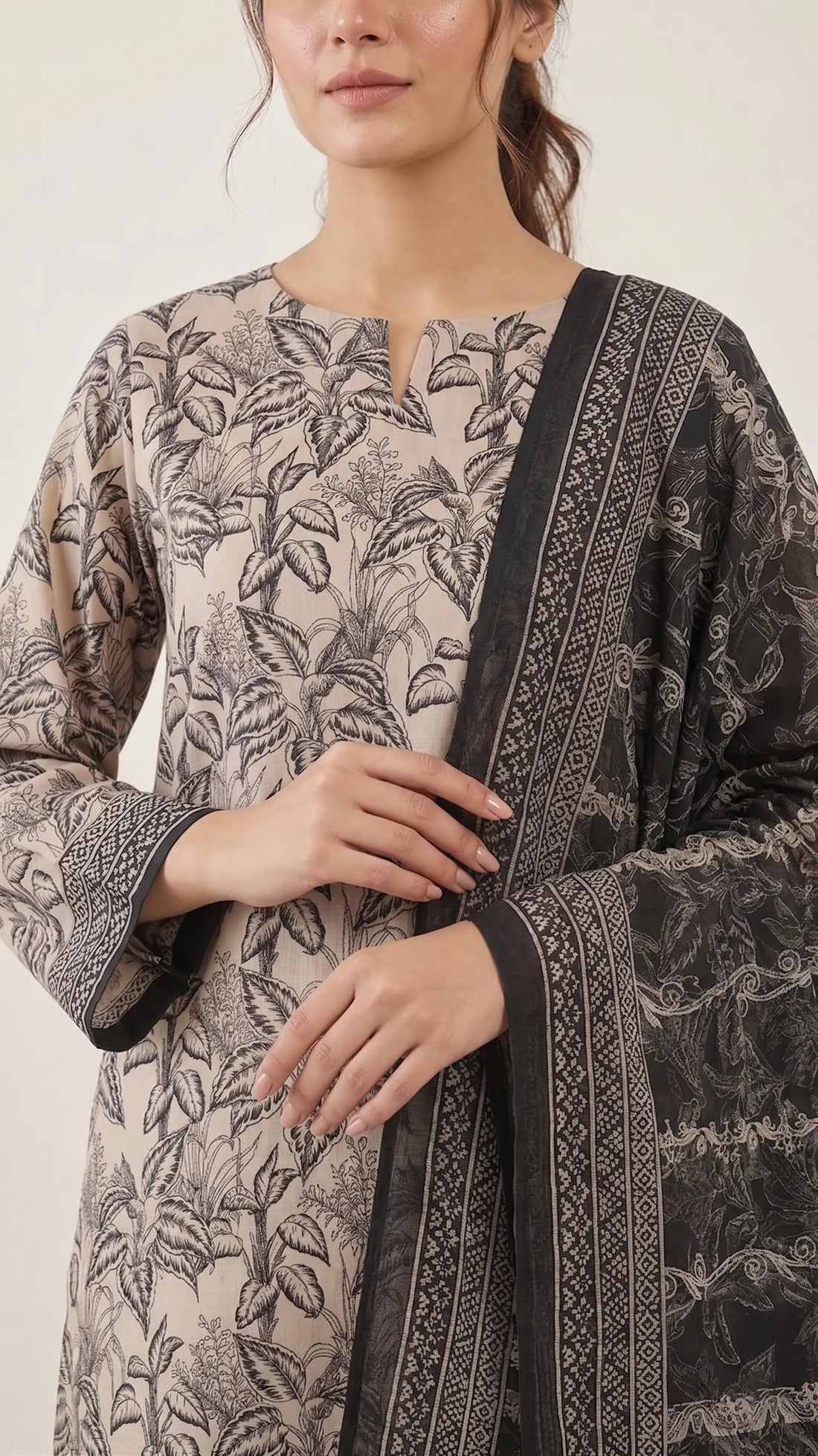 3 Piece – Printed Lawn Suit (Unstitched) - BLACK & WHITE