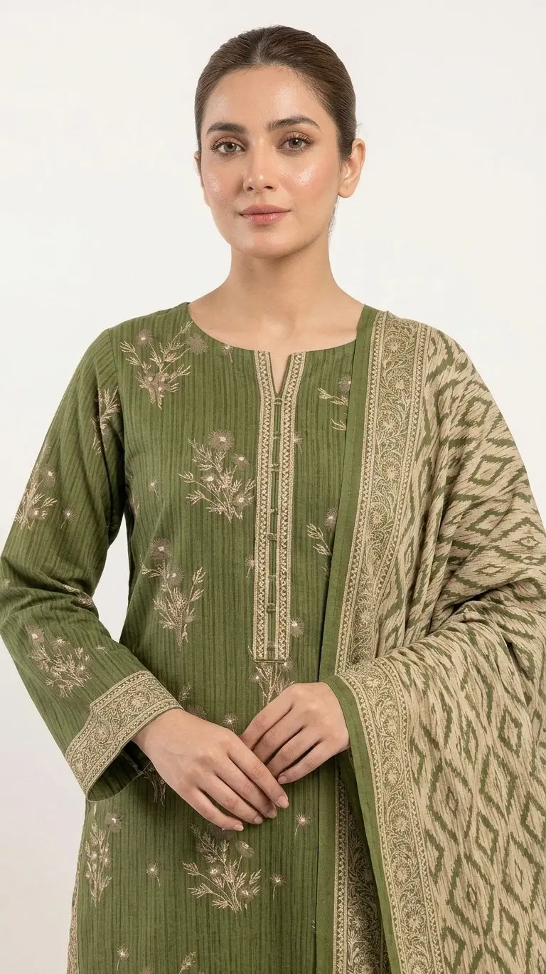 3 Piece – Printed Lawn Suit (Unstitched) - Mendi Green
