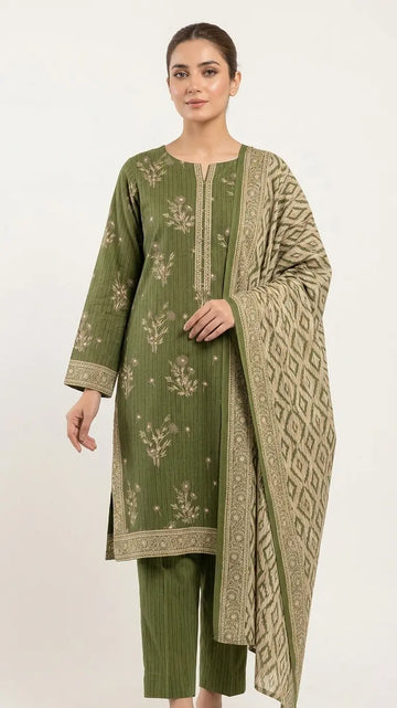 3 Piece – Printed Lawn Suit (Unstitched) - Mendi Green