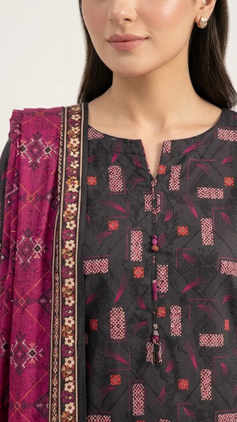 3 Piece – Printed Lawn Suit (Unstitched) - PURPLE