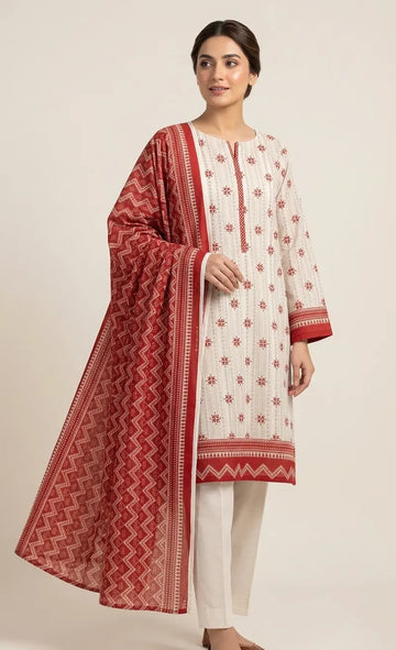 3 Piece – Printed Lawn Suit (Unstitched) - Off White