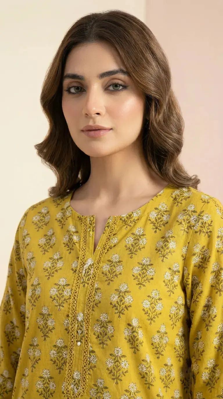 Floral Printed 2-Piece Co-ord Set – Mustard Yellow