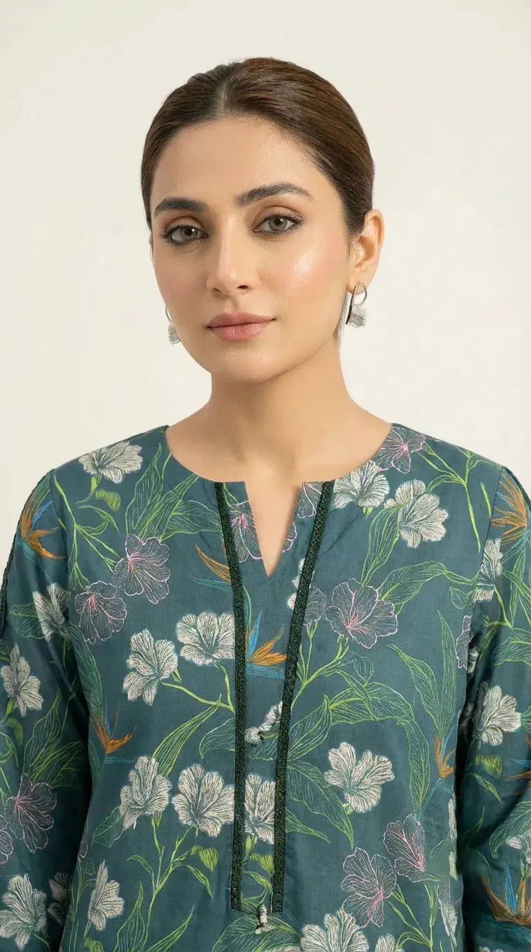 Floral Printed 2-Piece Co-ord Set – Lime Green
