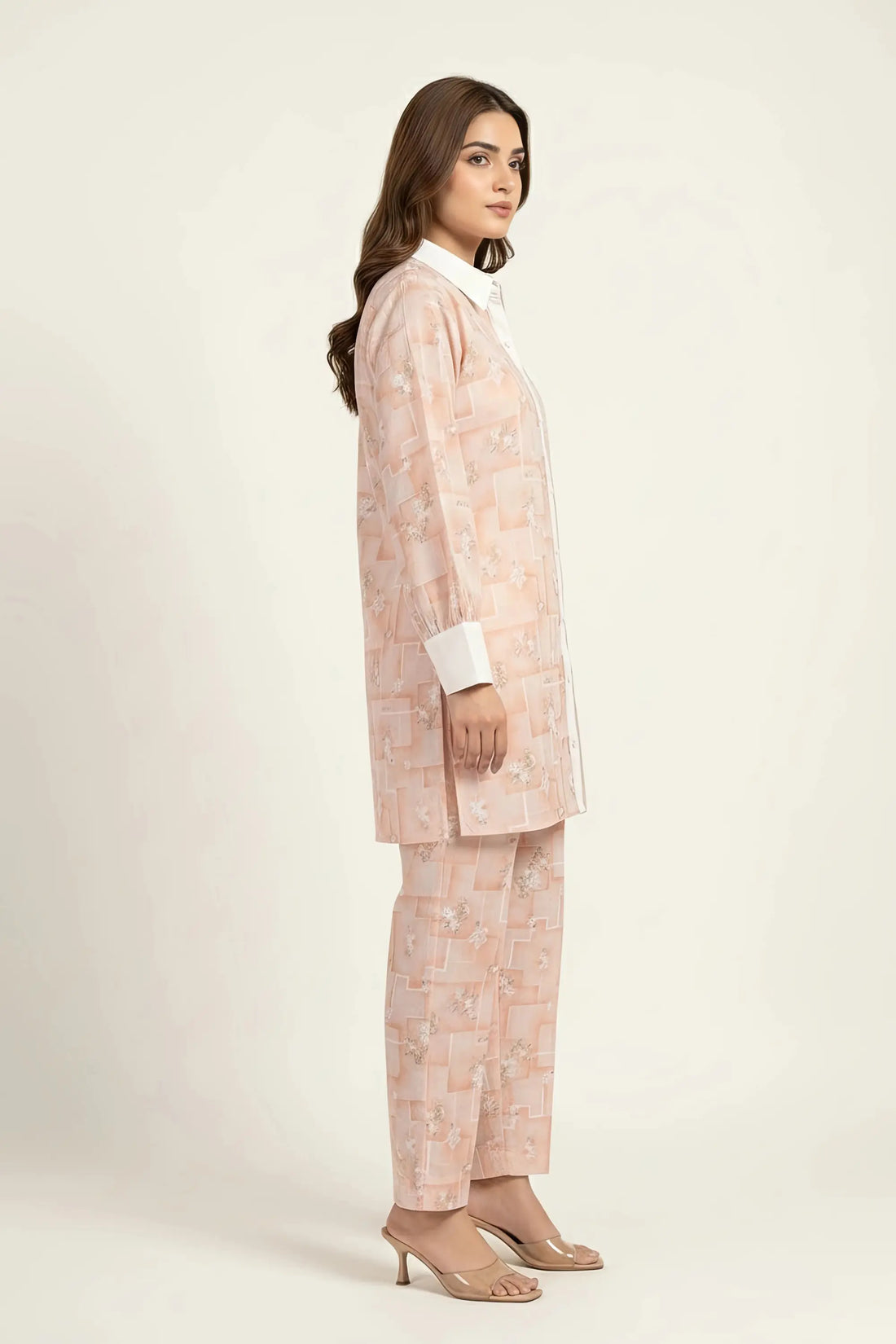 Peach Geometric Floral Pret Set | 2 Piece Stitched