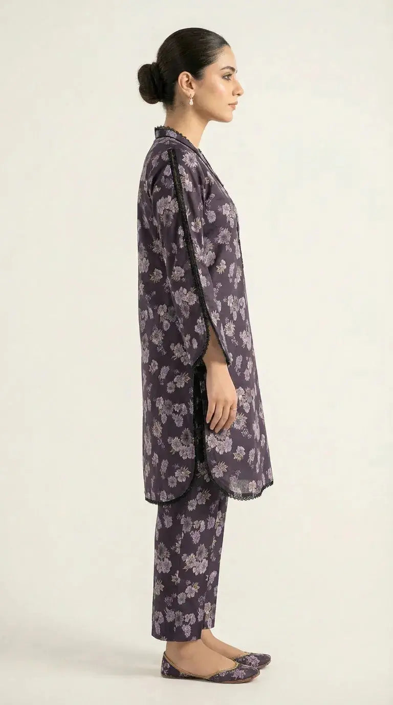 Floral Printed 2-Piece Co-ord Set – Plum