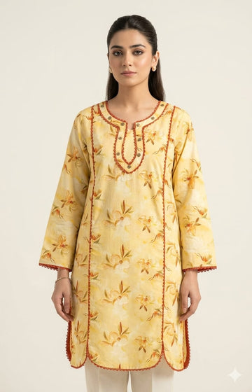 Ivory Yellow Floral Kurti – 1 Piece