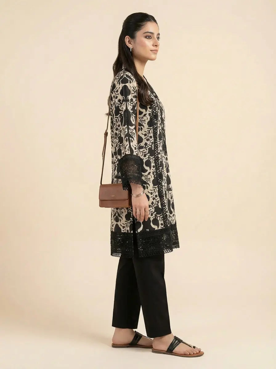 Midnight Bloom Stitched Kurti |  Premium 1-Piece Collection
