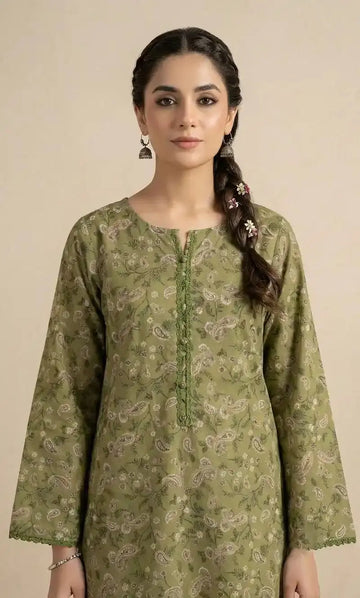 Olive Whisper Stitched Printed Kurti | Premium 1-Piece Cambric Collection