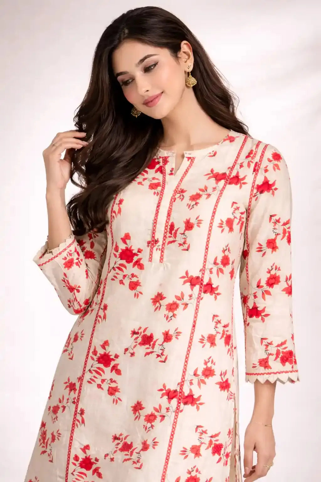 Rosé Bloom Printed Kurti | Premium 1-Piece Cambric Collection